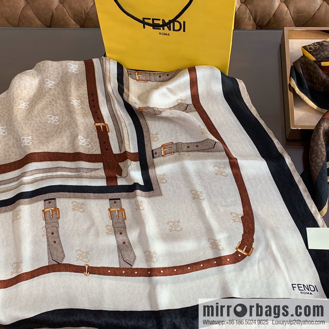FENDI 100% Sand Washed Silk Karligraphy Scarf