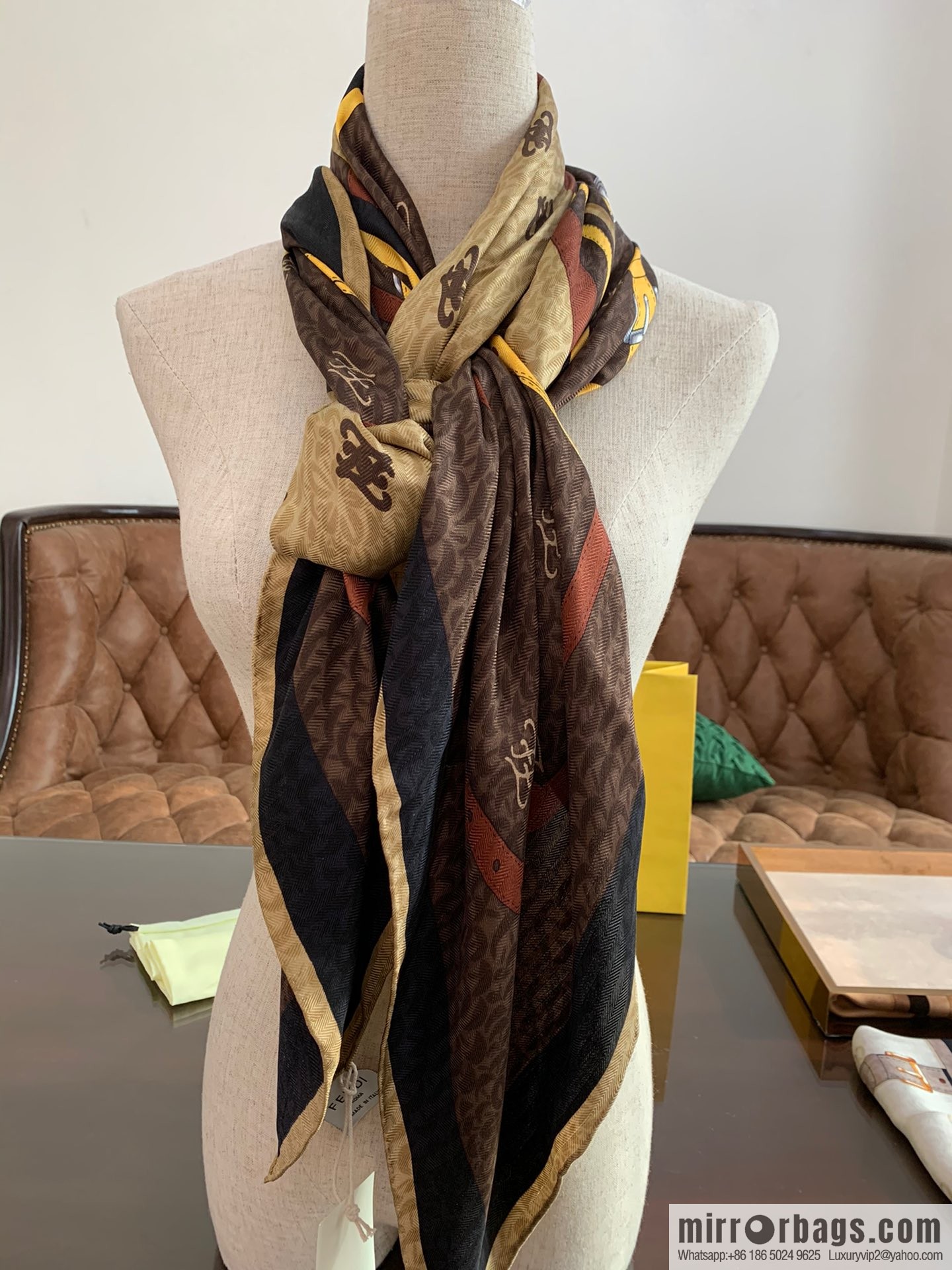 FENDI 100% Sand Washed Silk Karligraphy Scarf