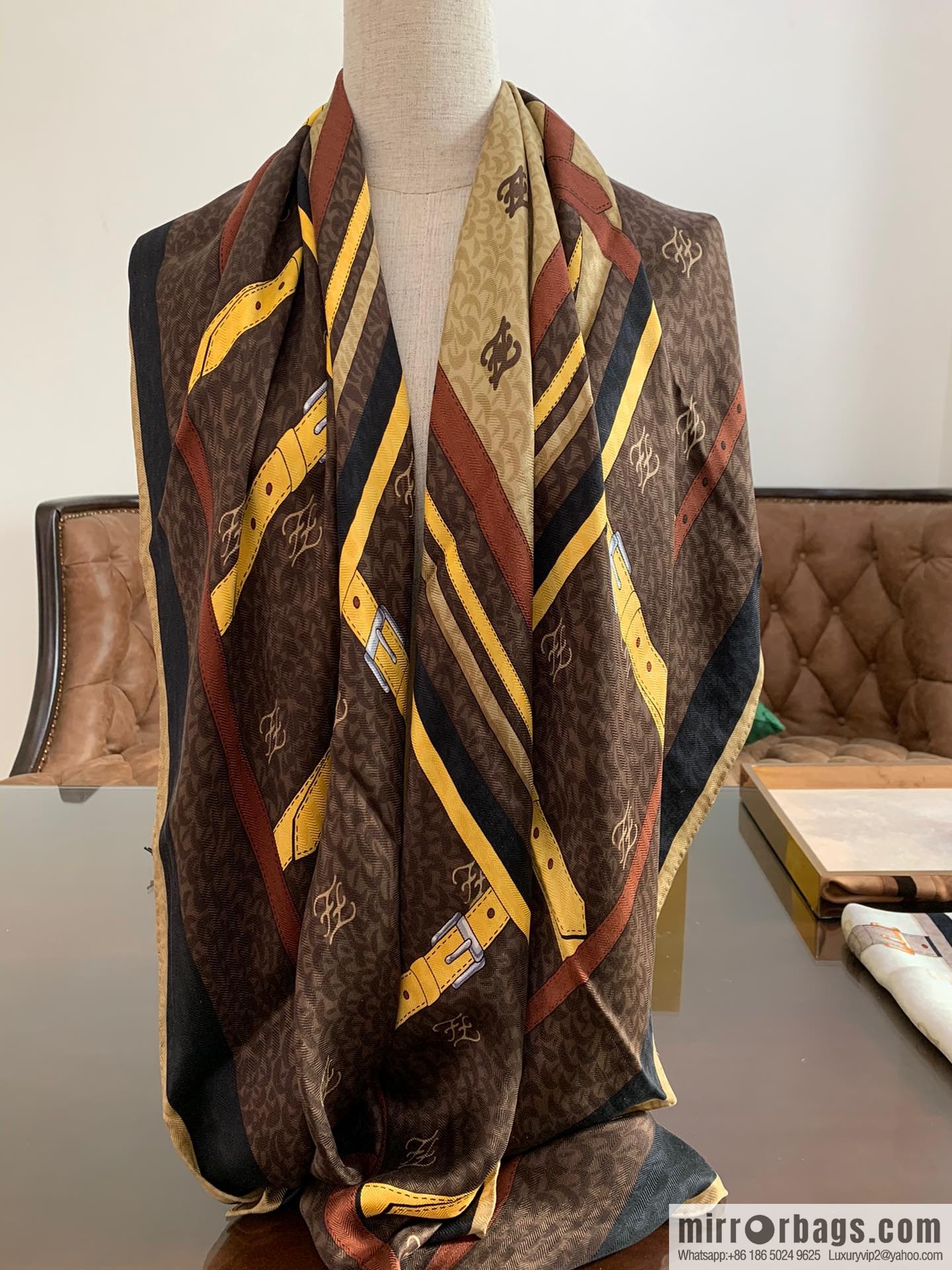 FENDI 100% Sand Washed Silk Karligraphy Scarf