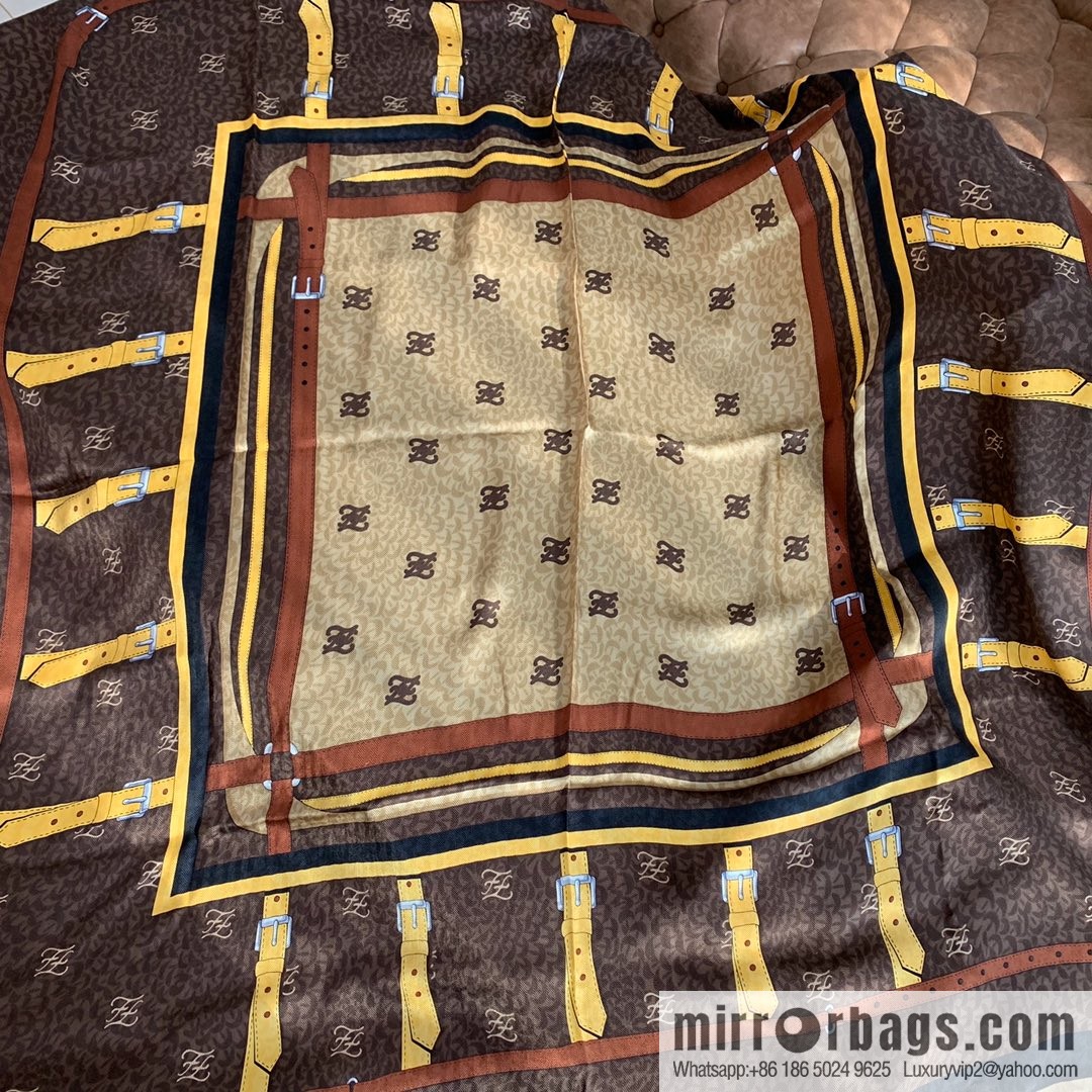 FENDI 100% Sand Washed Silk Karligraphy Scarf