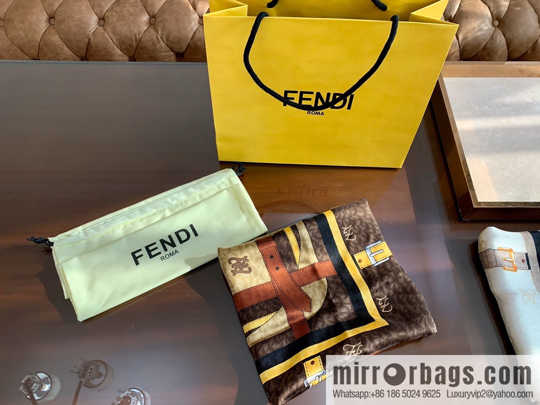 FENDI 100% Sand Washed Silk Karligraphy Scarf