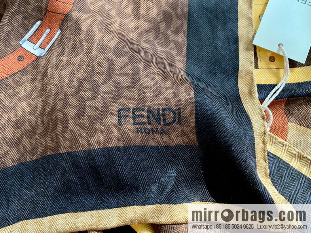 FENDI 100% Sand Washed Silk Karligraphy Scarf