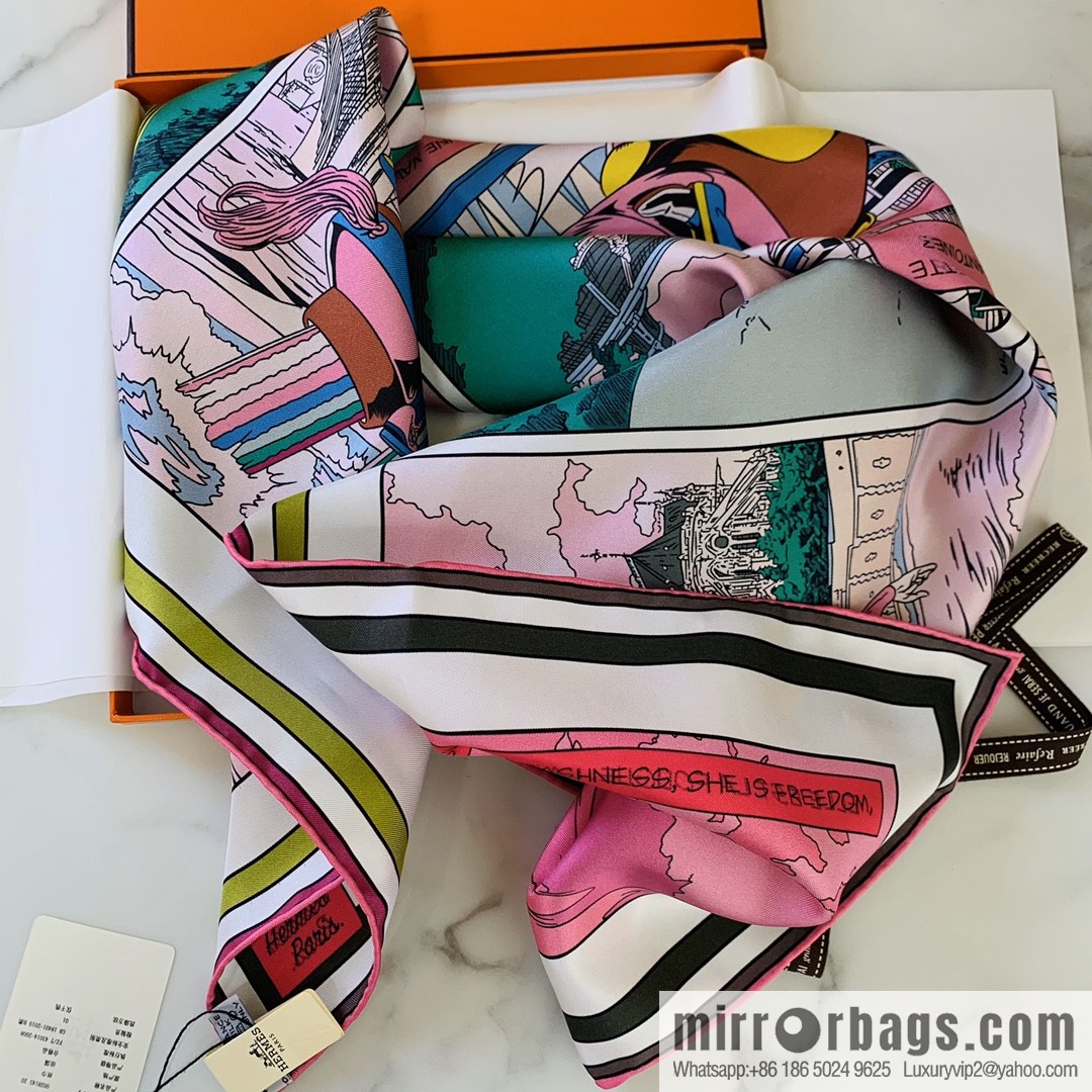 Hermes Humorous Color Fun Comic 100% Silk Scarf