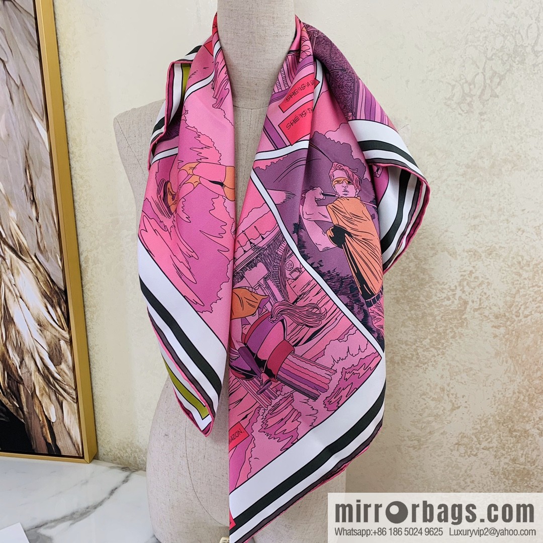 Hermes Humorous Color Fun Comic 100% Silk Scarf