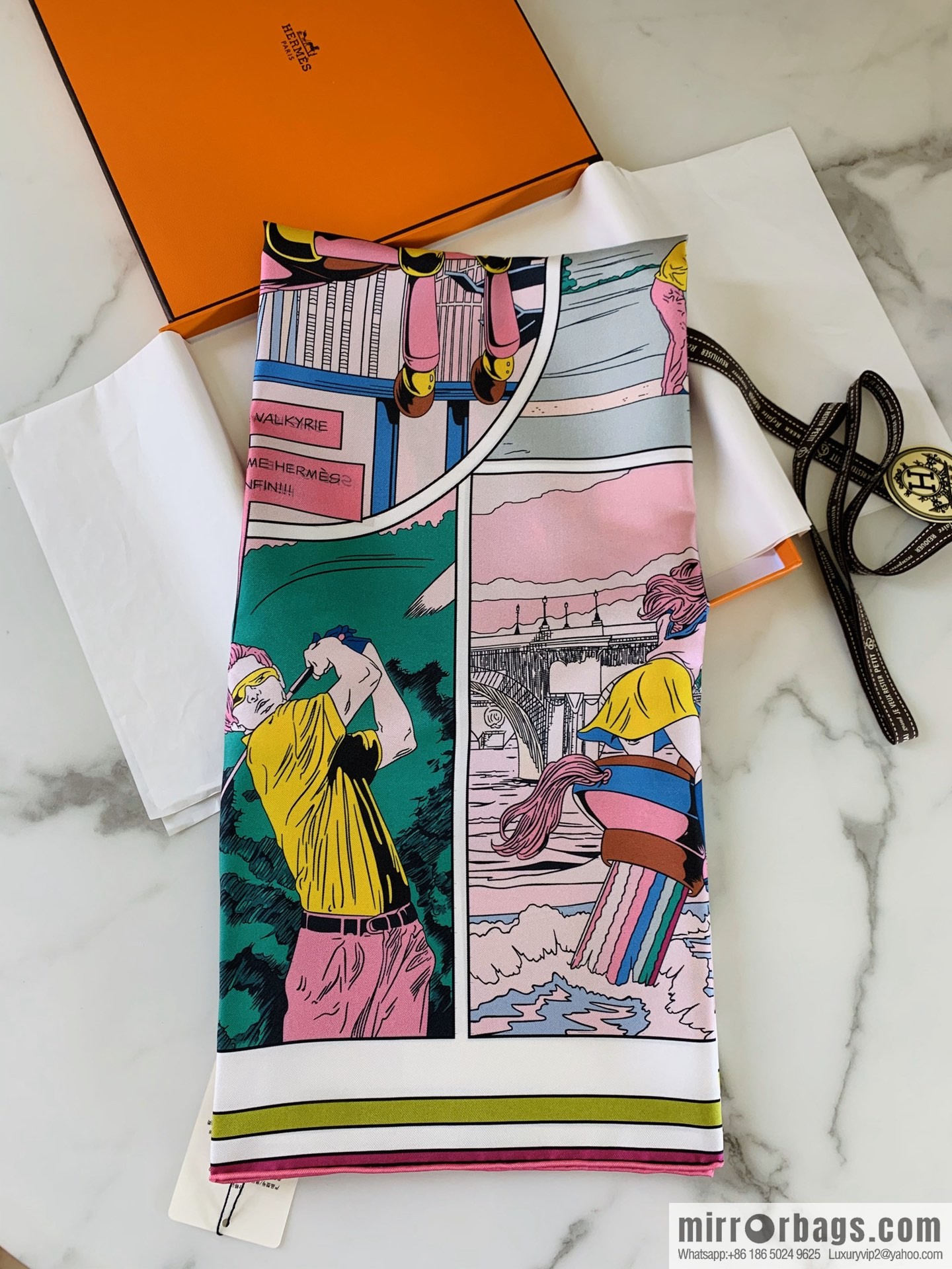 Hermes Humorous Color Fun Comic 100% Silk Scarf