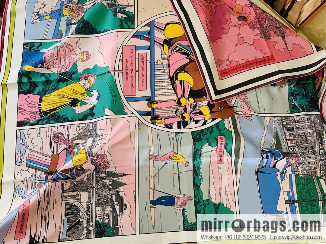 Hermes Humorous Color Fun Comic 100% Silk Scarf