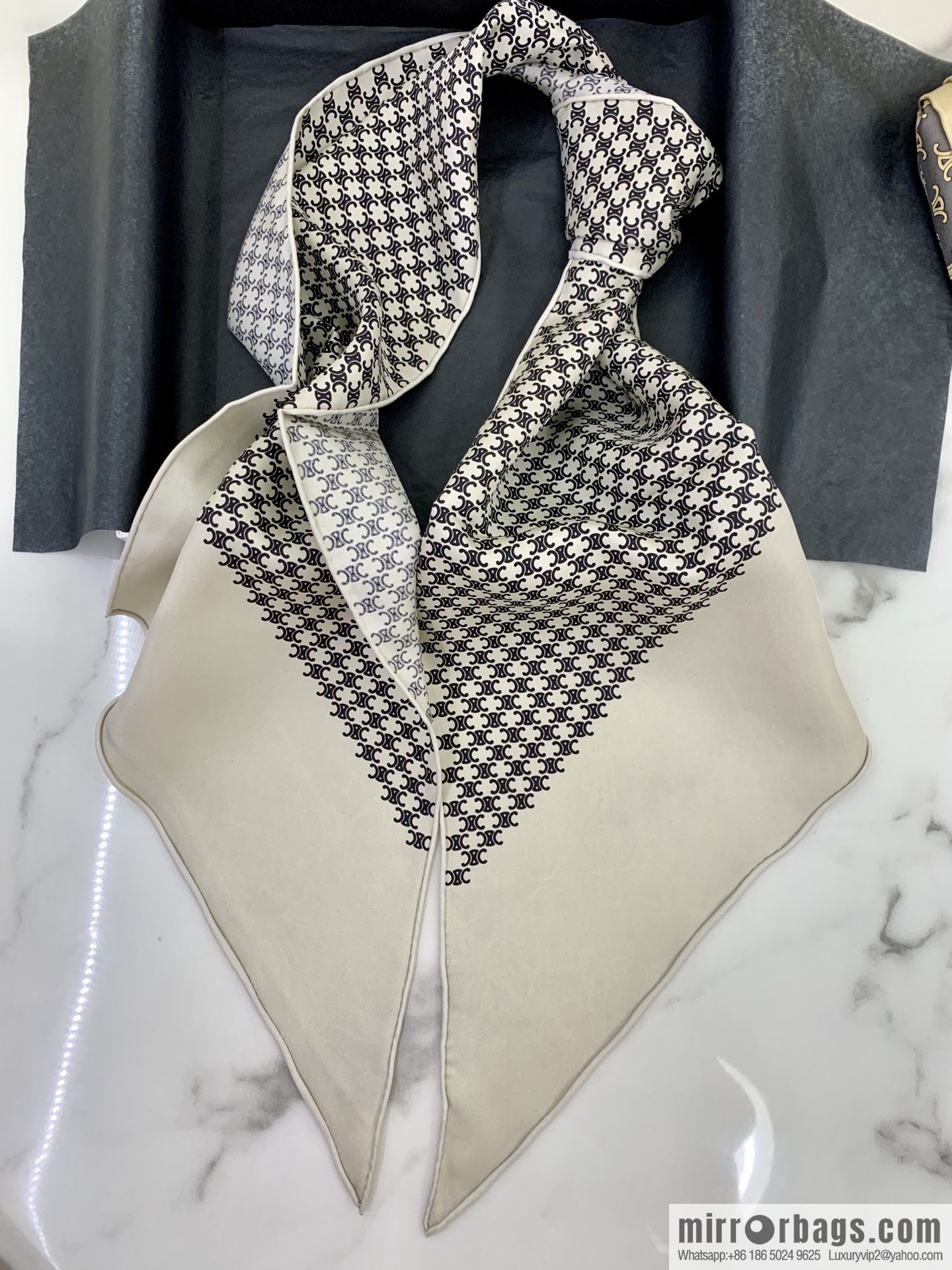 CELINE Celine Arc de Triomphae logo triomphae silk scarf