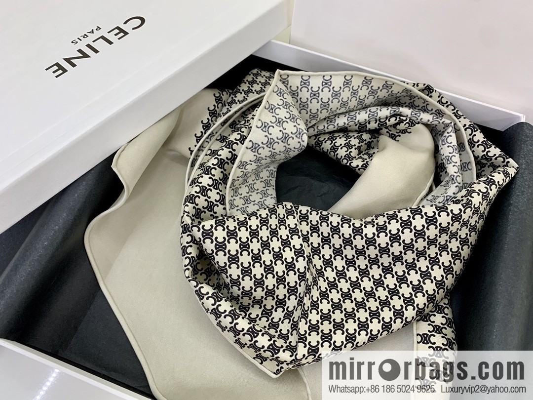 CELINE Celine Arc de Triomphae logo triomphae silk scarf