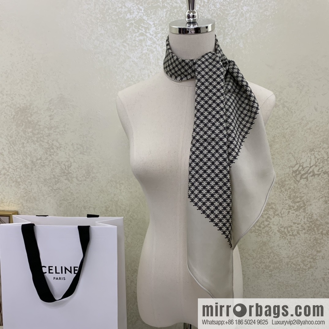 CELINE Celine Arc de Triomphae logo triomphae silk scarf