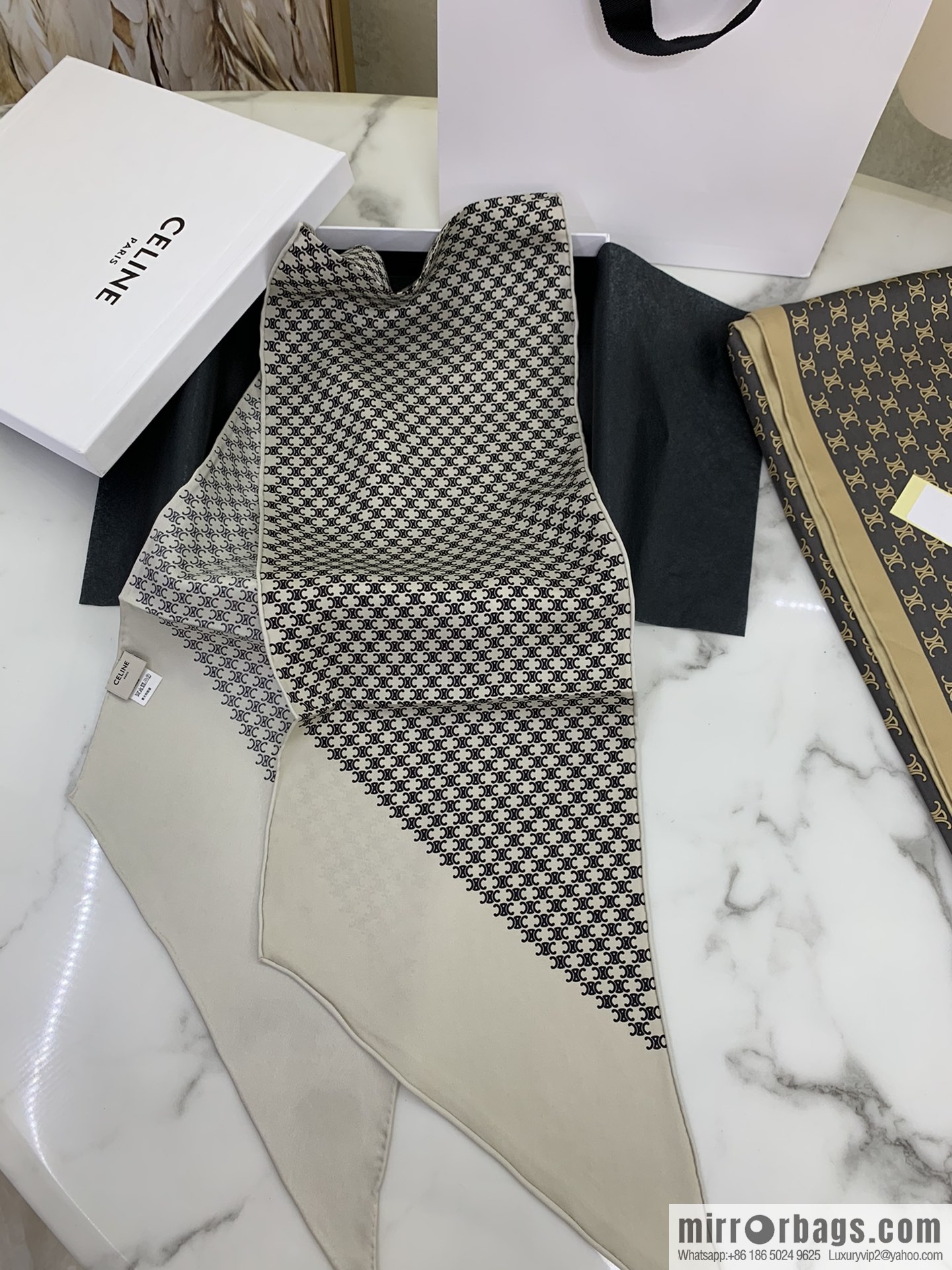 CELINE Celine Arc de Triomphae logo triomphae silk scarf