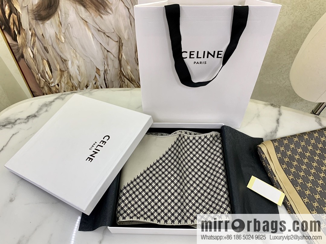 CELINE Celine Arc de Triomphae logo triomphae silk scarf
