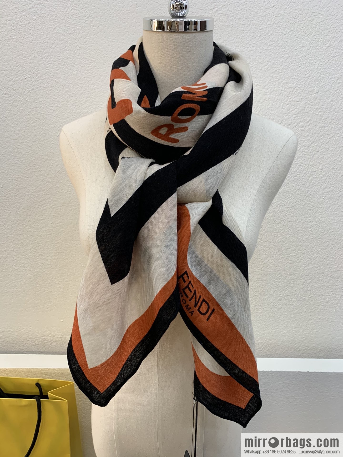 FENDI Fendi top herringbone silk cashmere square scarf