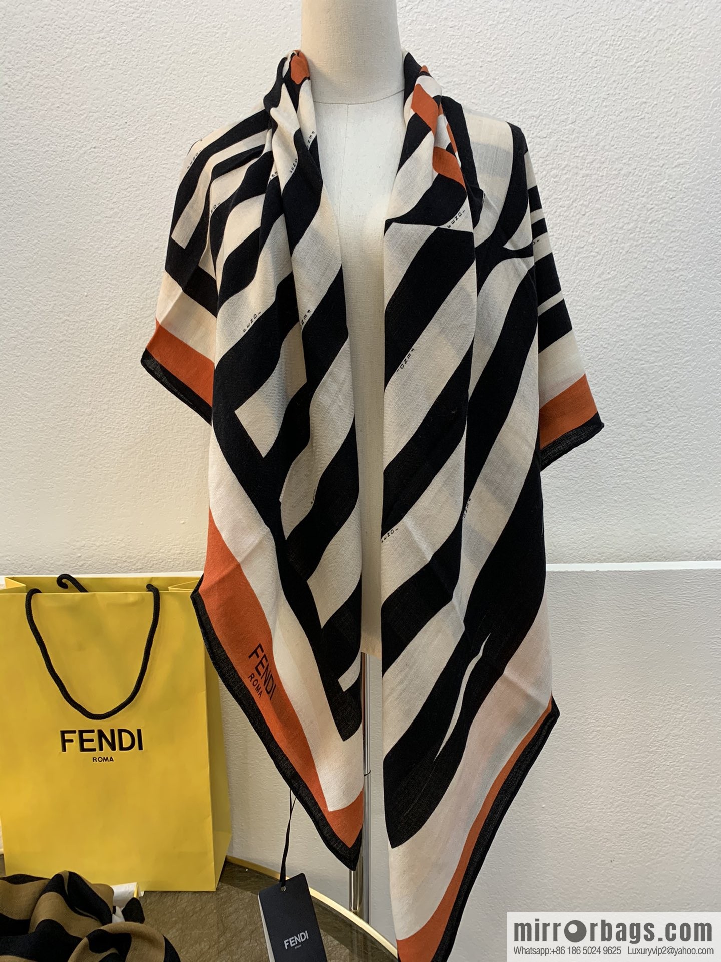 FENDI Fendi top herringbone silk cashmere square scarf