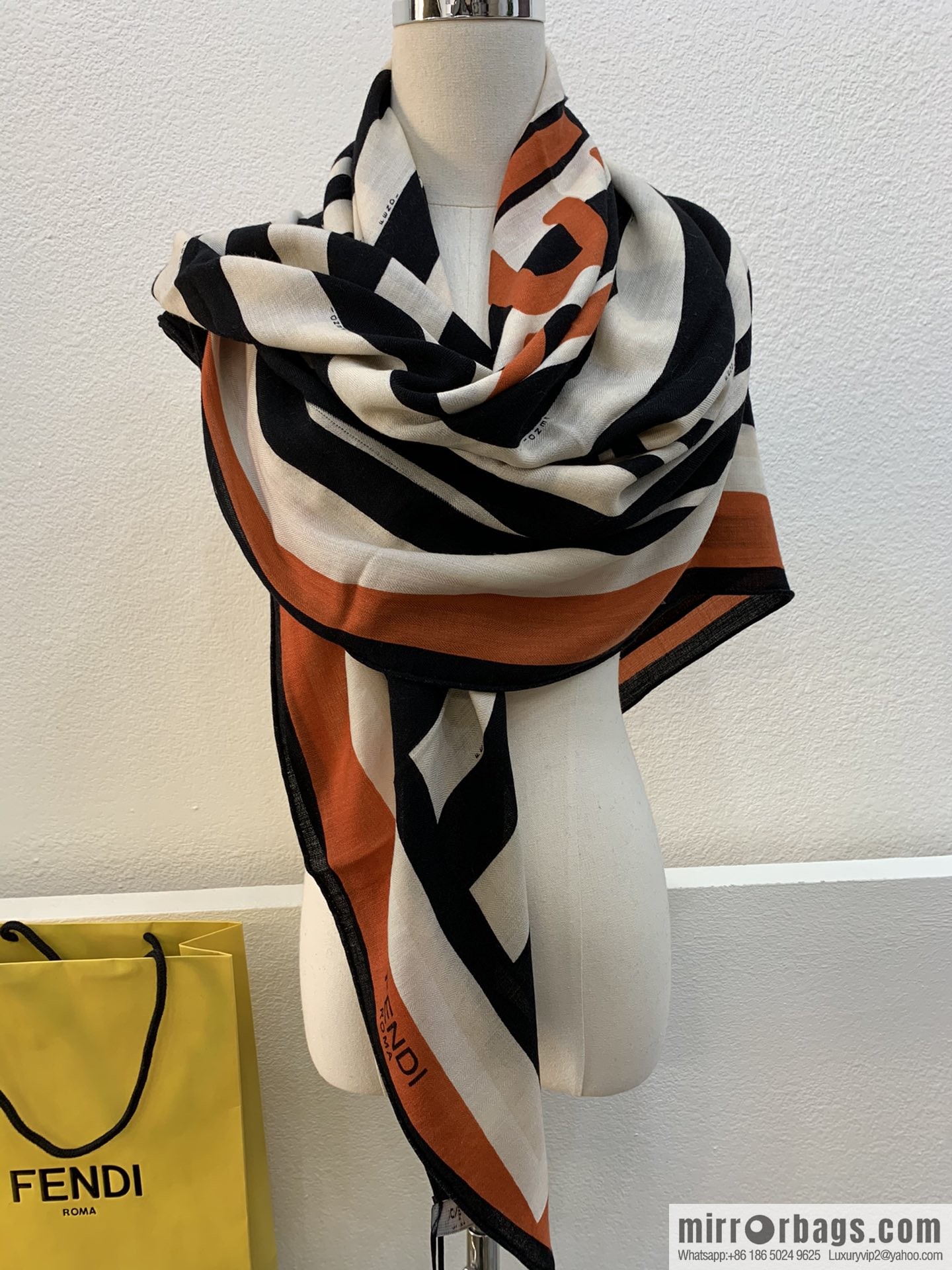 FENDI Fendi top herringbone silk cashmere square scarf