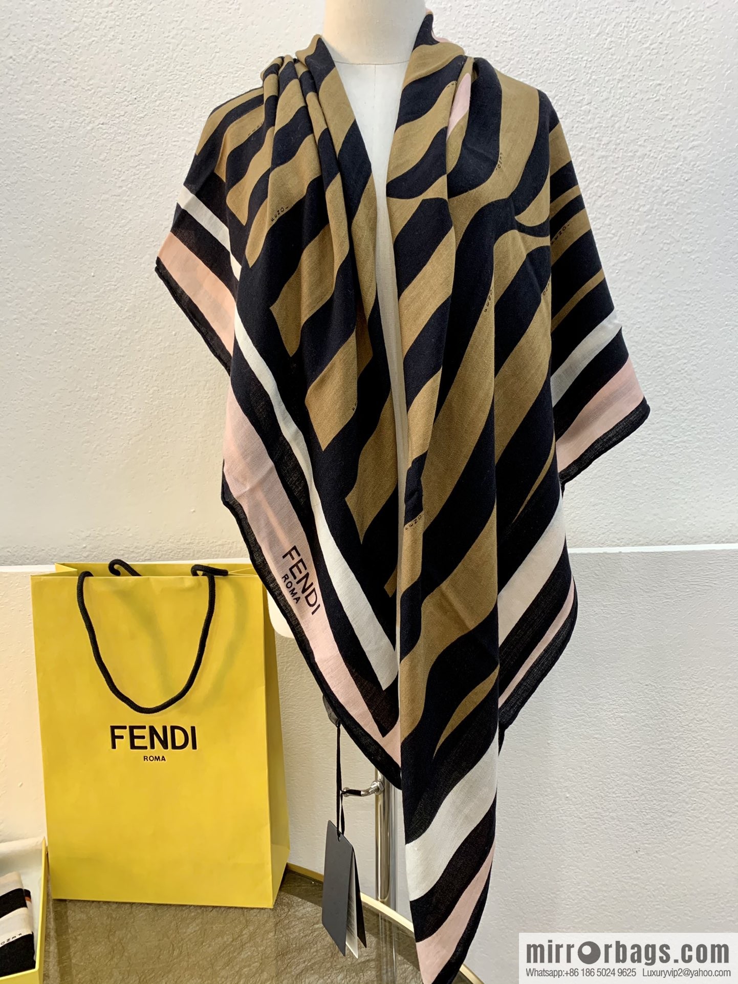 FENDI Fendi top herringbone silk cashmere square scarf