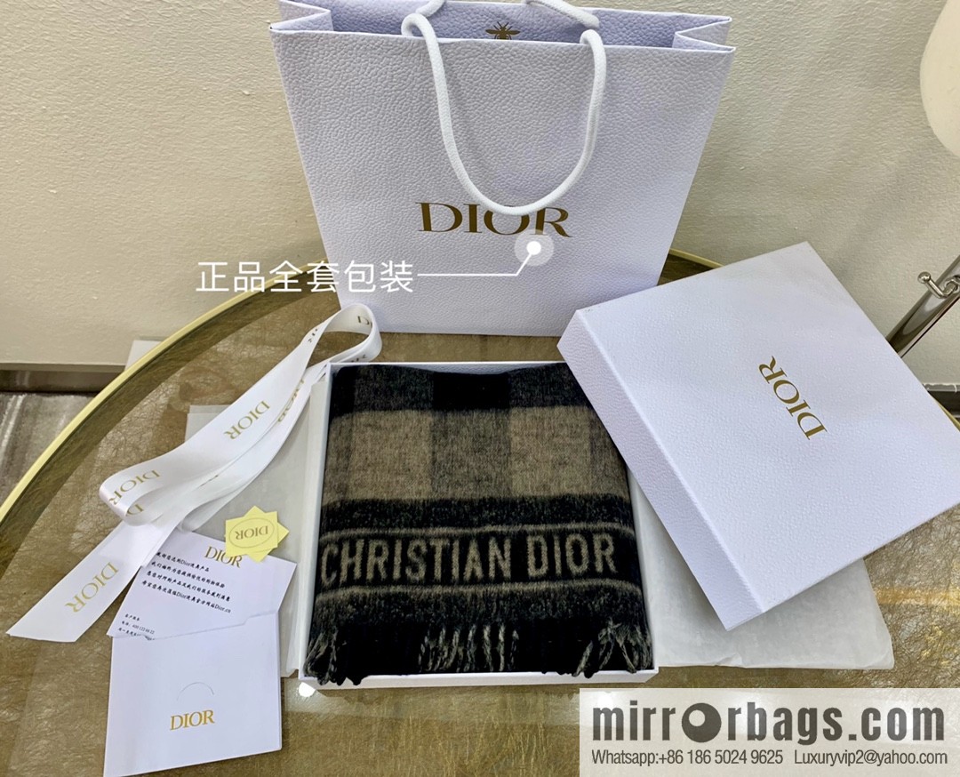 Dior Beige Black Checked Scarf Shawl