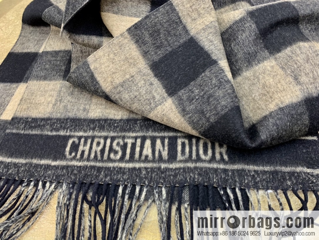 Dior Beige Black Checked Scarf Shawl