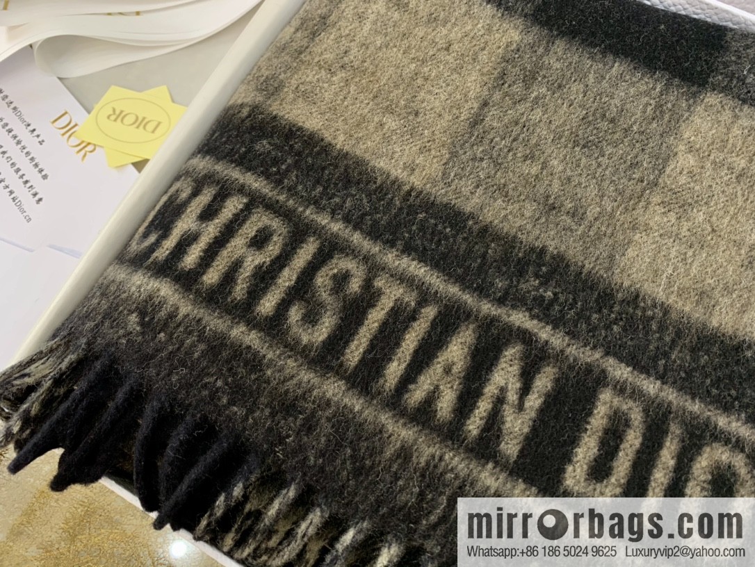 Dior Beige Black Checked Scarf Shawl