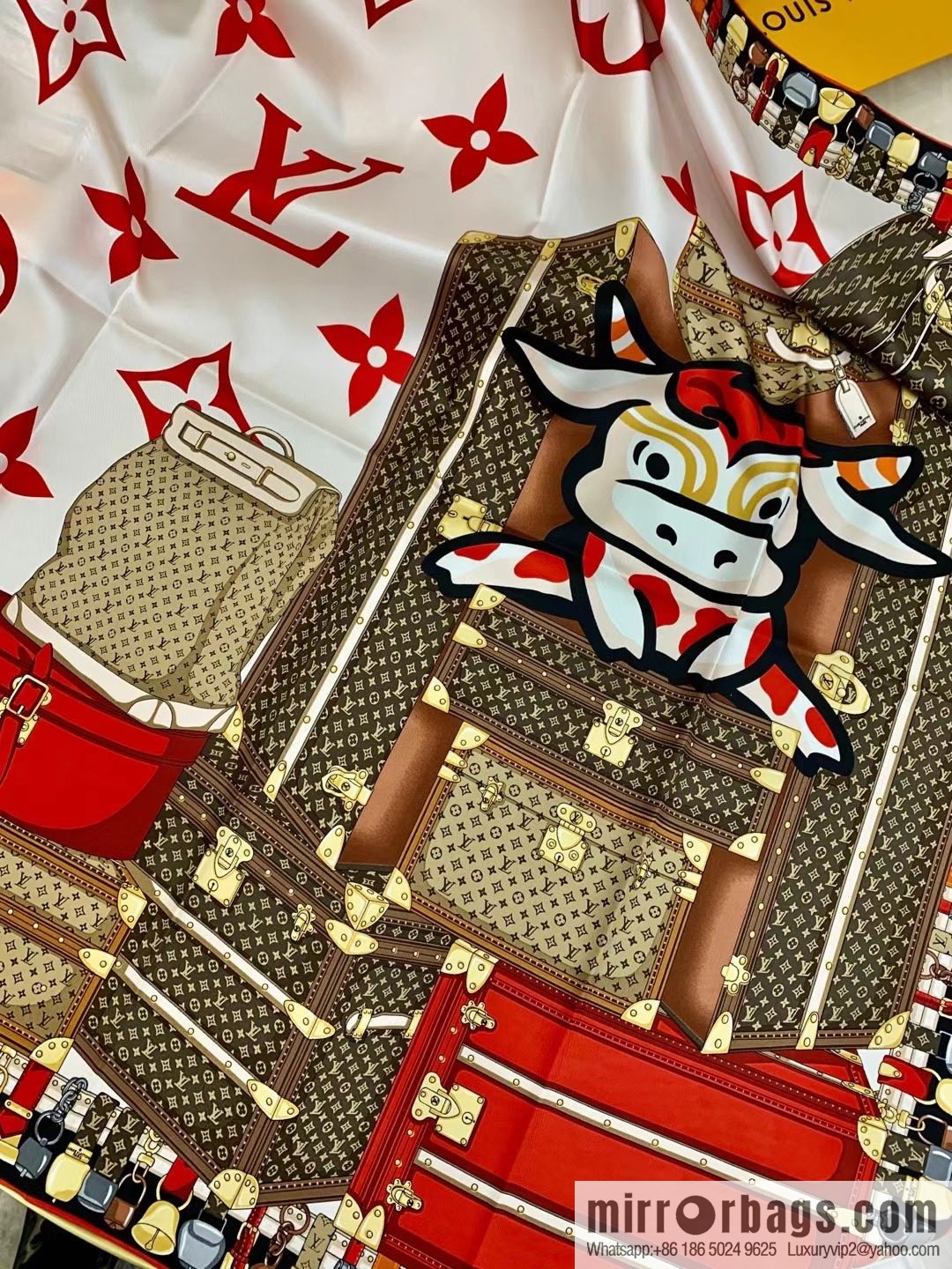 LV Louis Vuitton Monogram Pattern 100% Silk Rodeo Square Towel