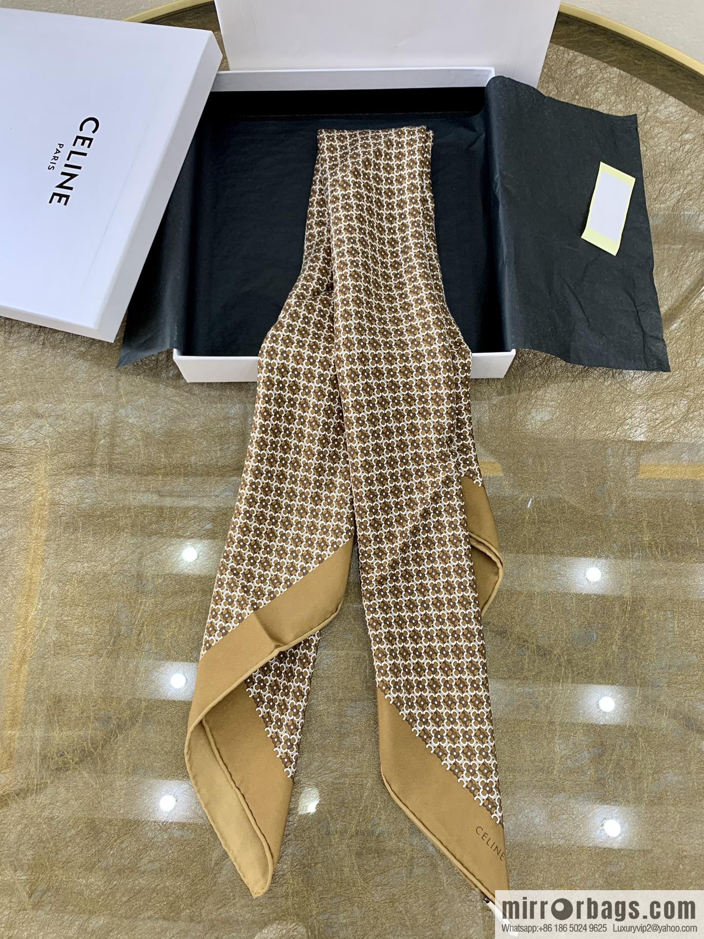 CELINE Celine Arc de Triomphe logo 100 silk square scarf
