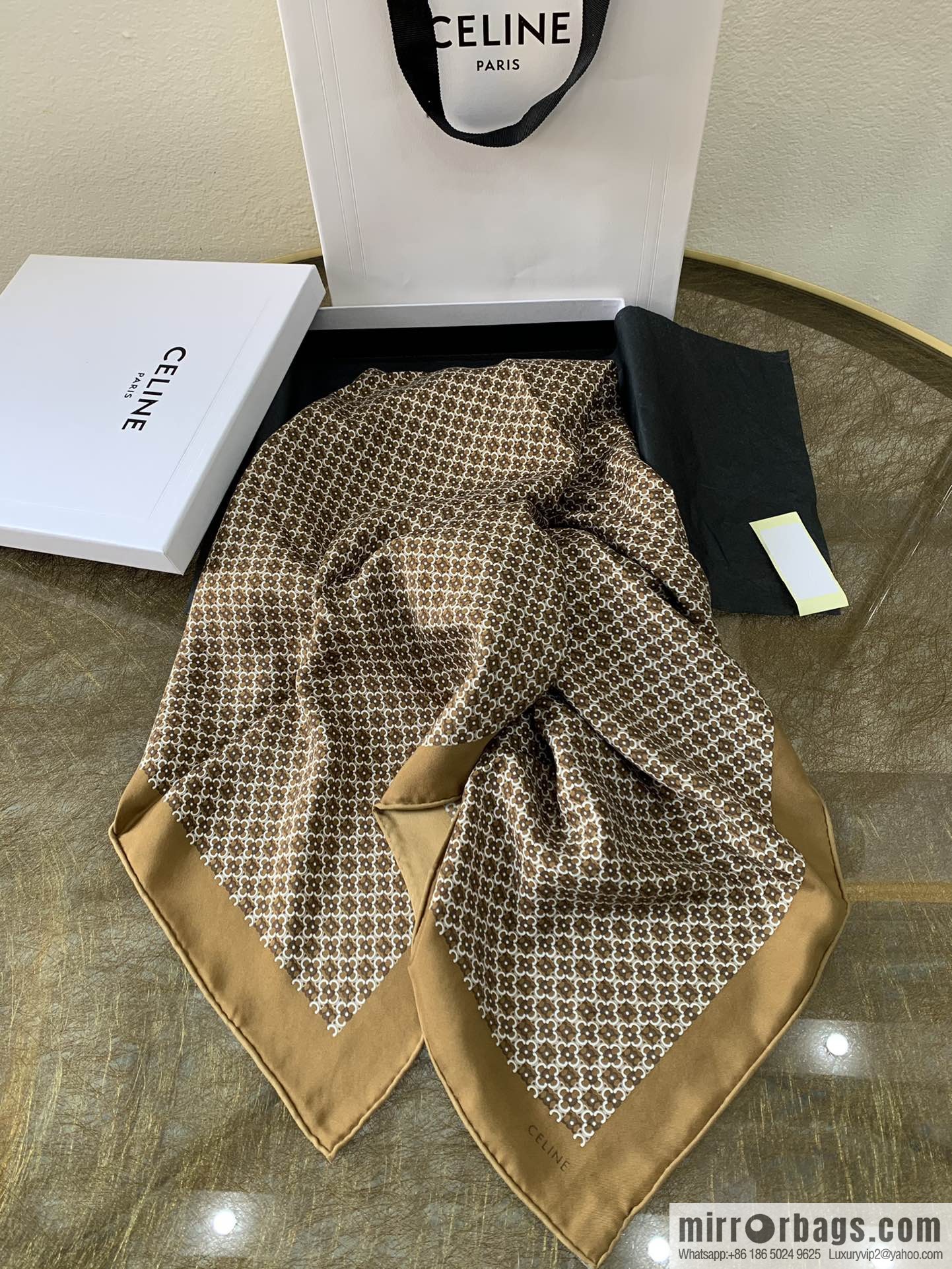 CELINE Celine Arc de Triomphe logo 100 silk square scarf