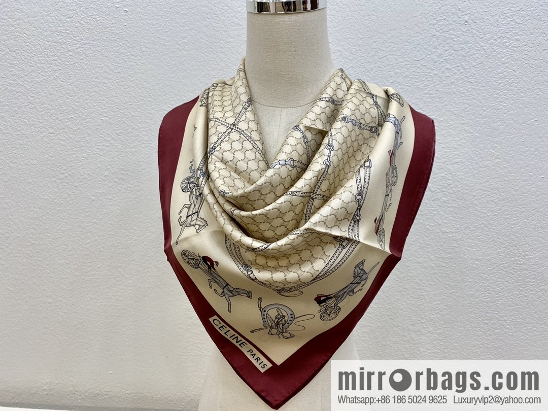 CELINE The essence of Celine Arc de Triomphe logo silk square scarf