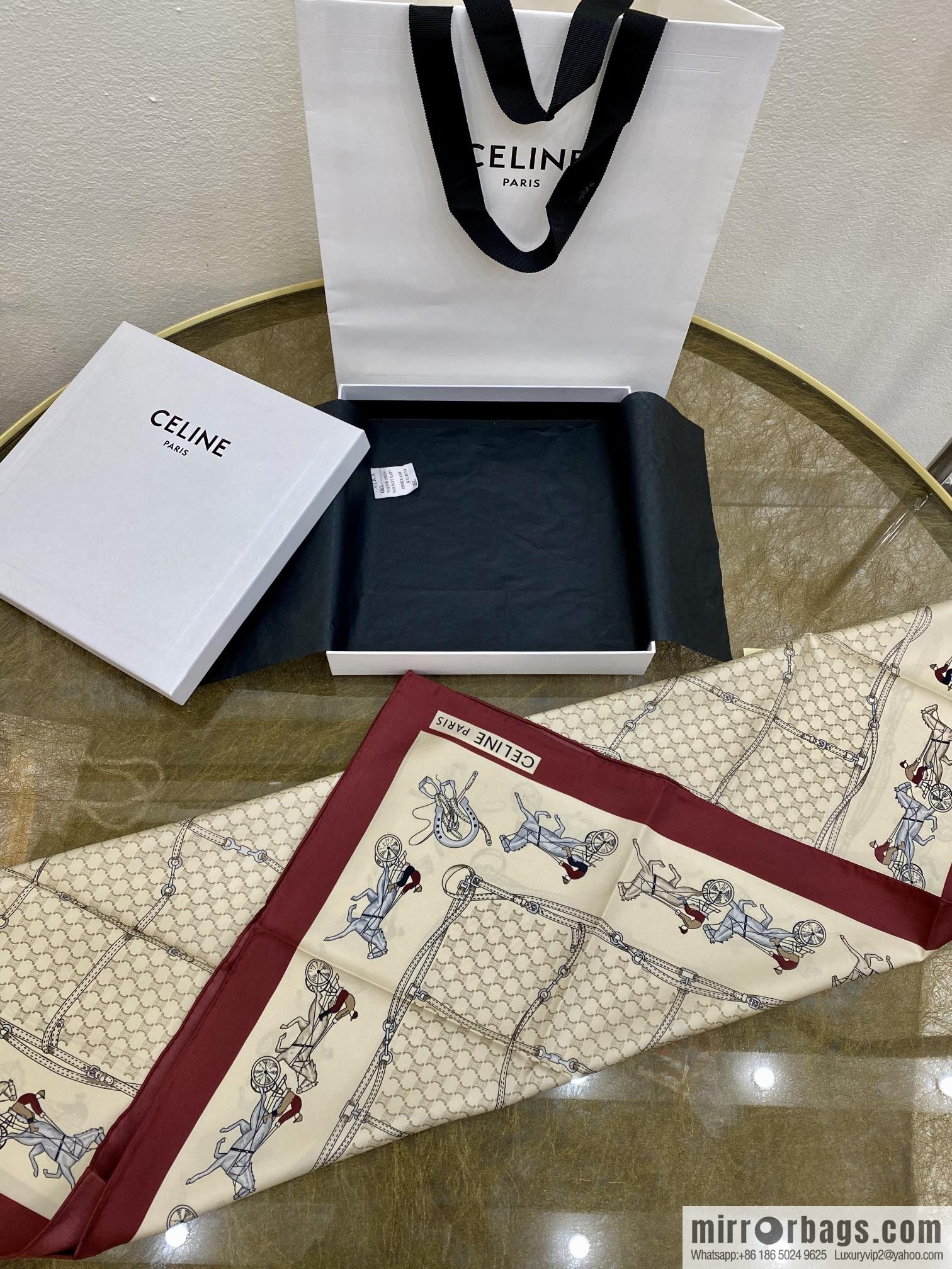 CELINE The essence of Celine Arc de Triomphe logo silk square scarf
