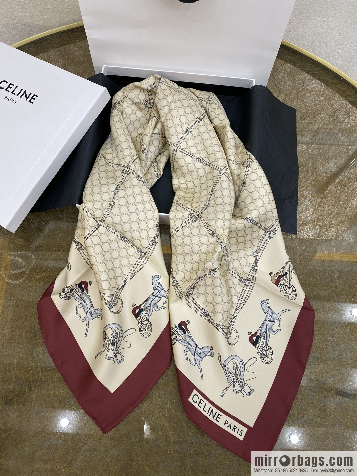 CELINE The essence of Celine Arc de Triomphe logo silk square scarf