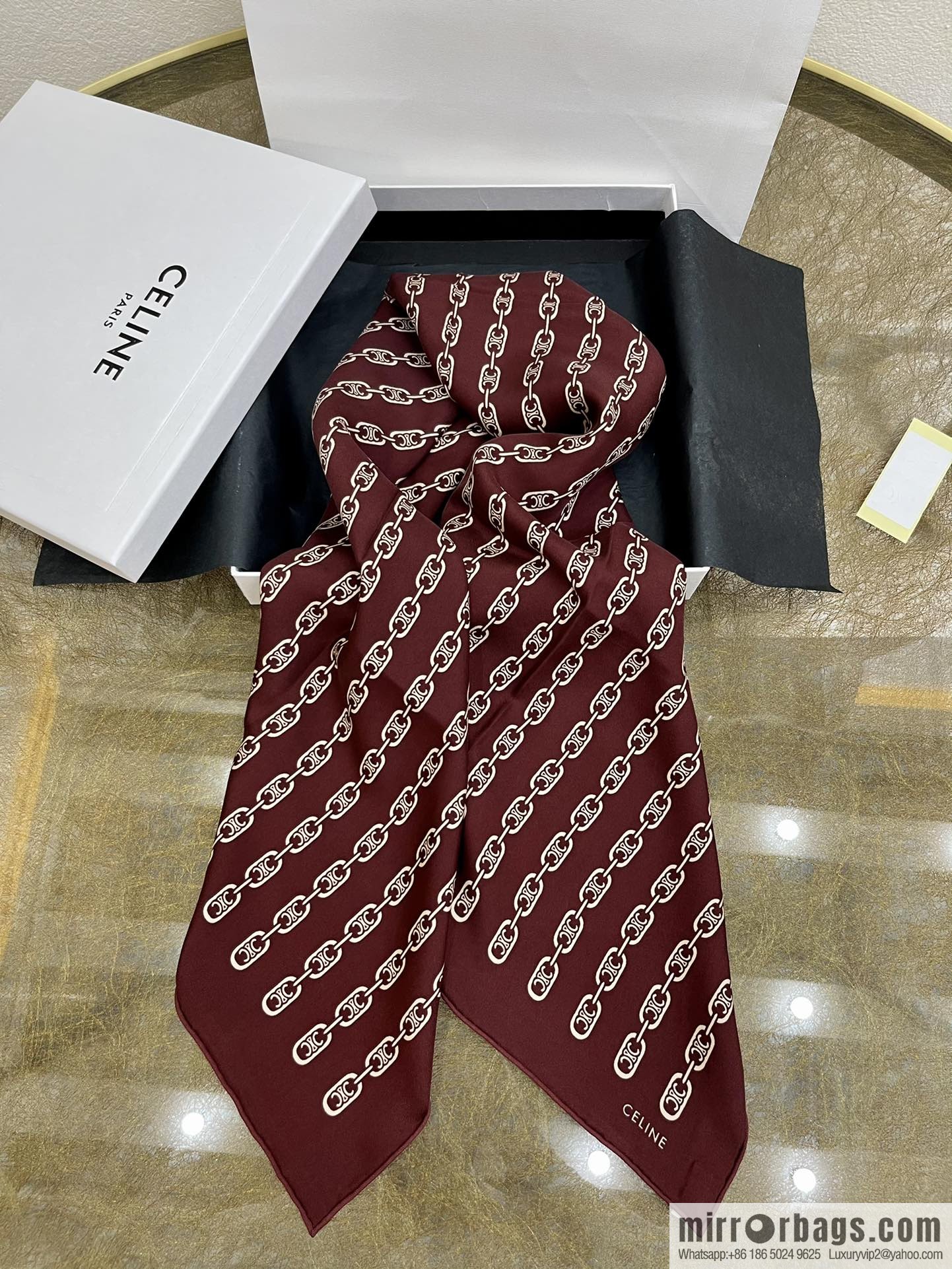 CELINE Celine Arc de Triomphe logo 100 silk scarf