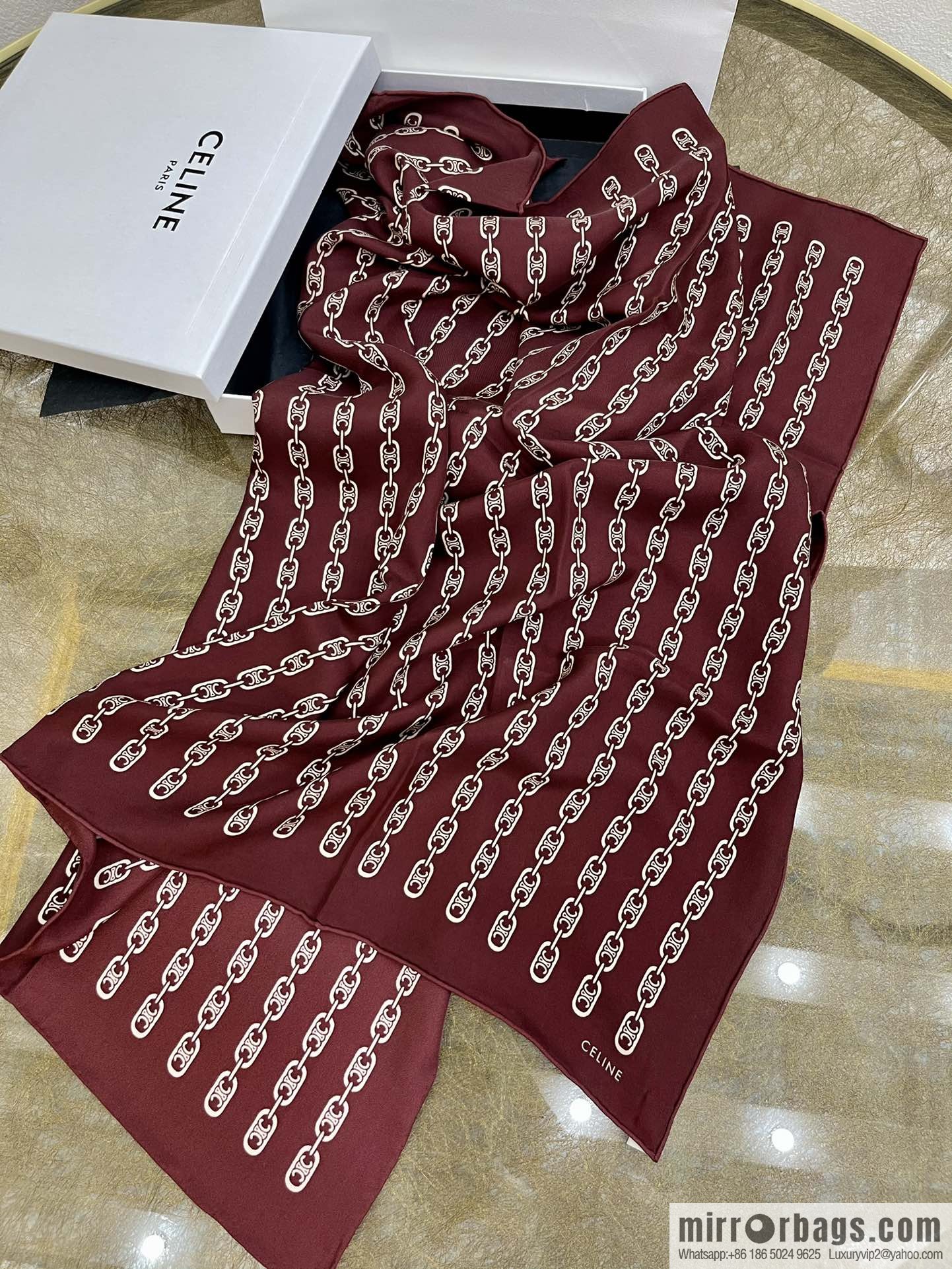 CELINE Celine Arc de Triomphe logo 100 silk scarf