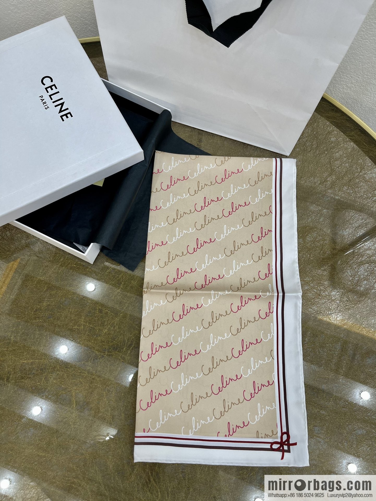CELINE Celine Arc de Triomphe logo 100 silk scarf