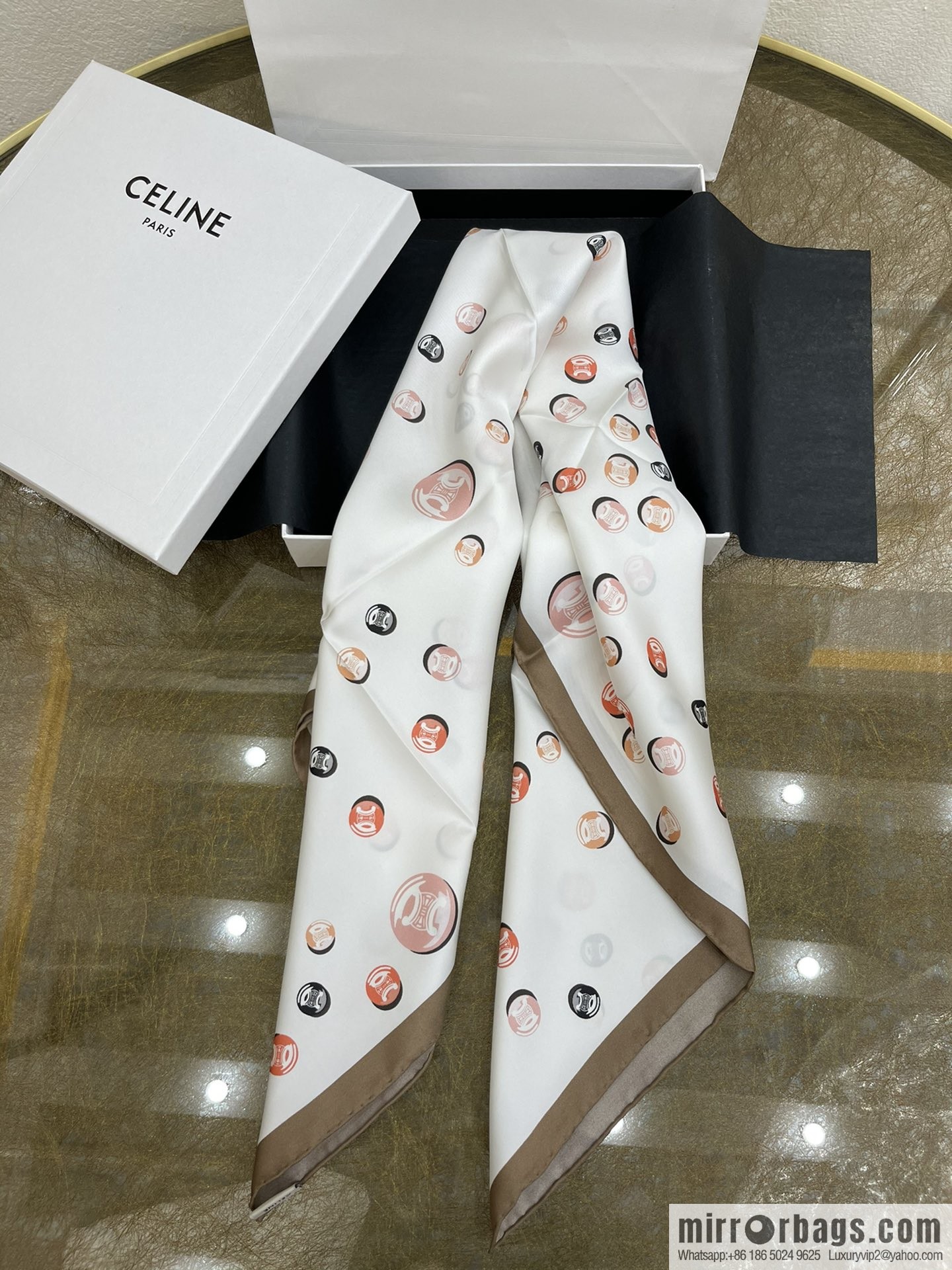 CELINE Celine Arc de Triomphe logo 100 silk scarf