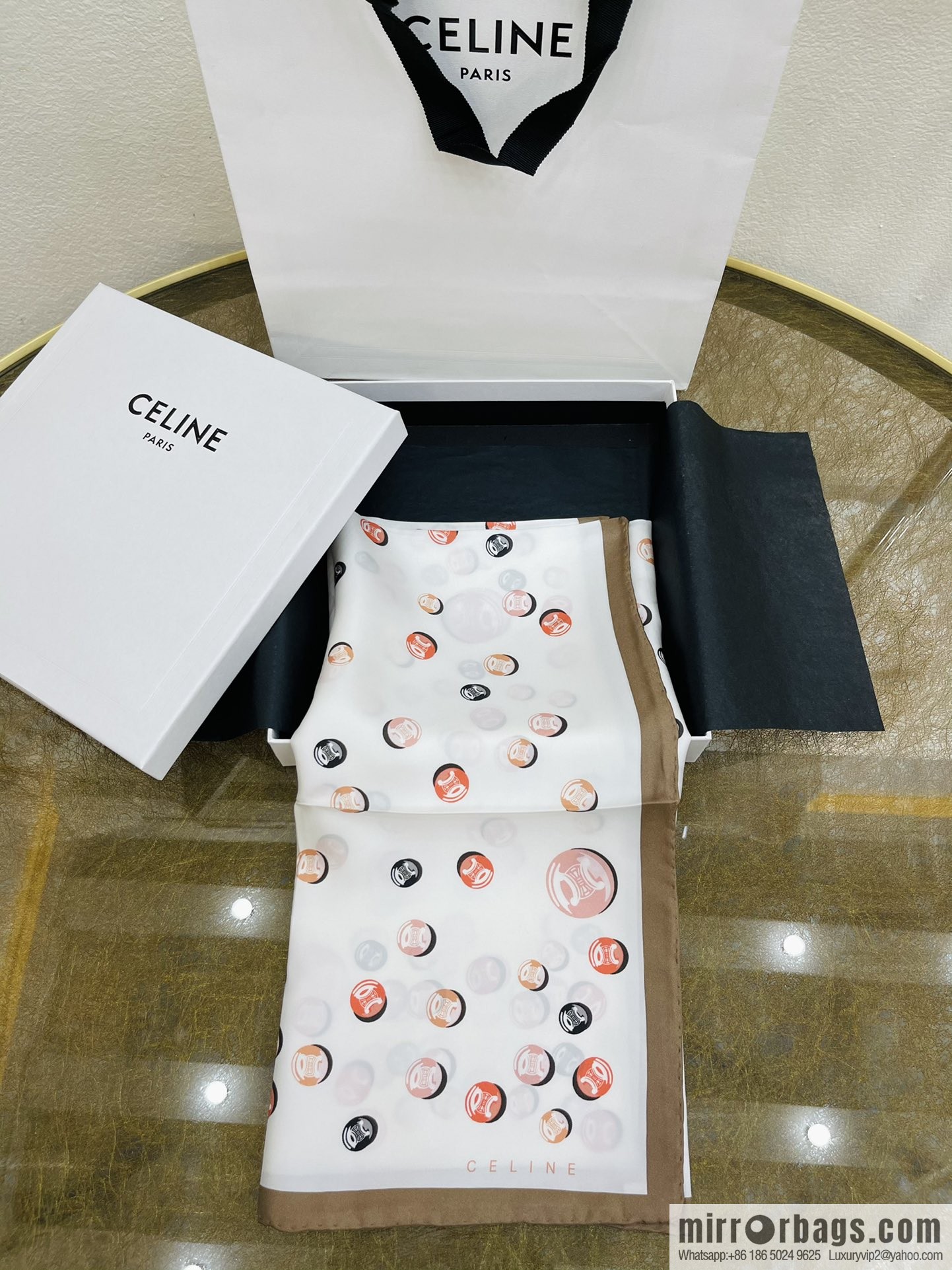 CELINE Celine Arc de Triomphe logo 100 silk scarf