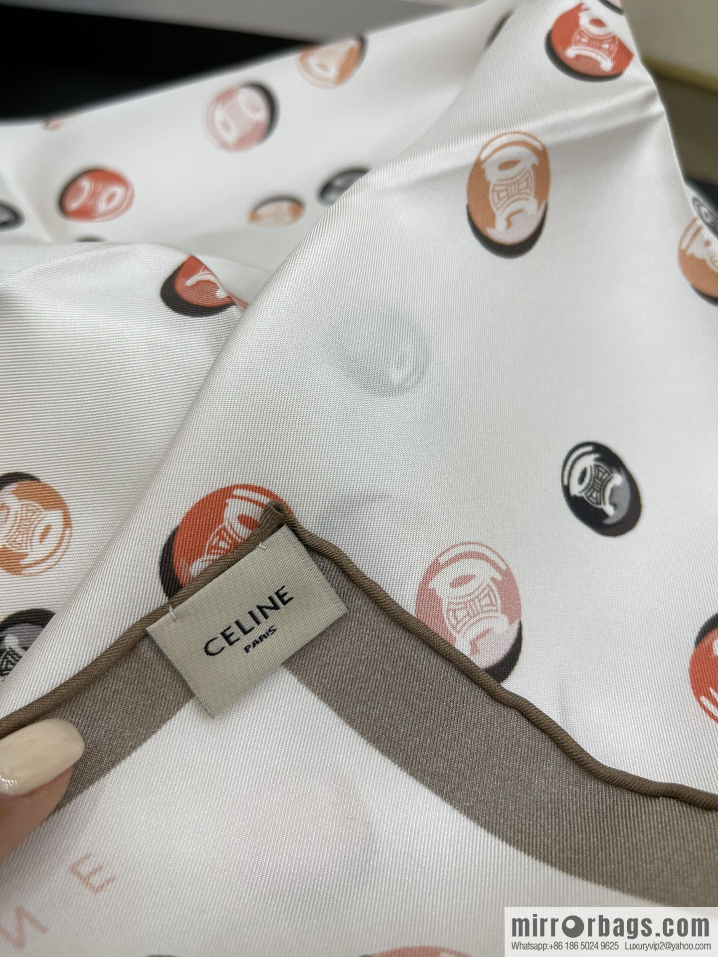 CELINE Celine Arc de Triomphe logo 100 silk scarf