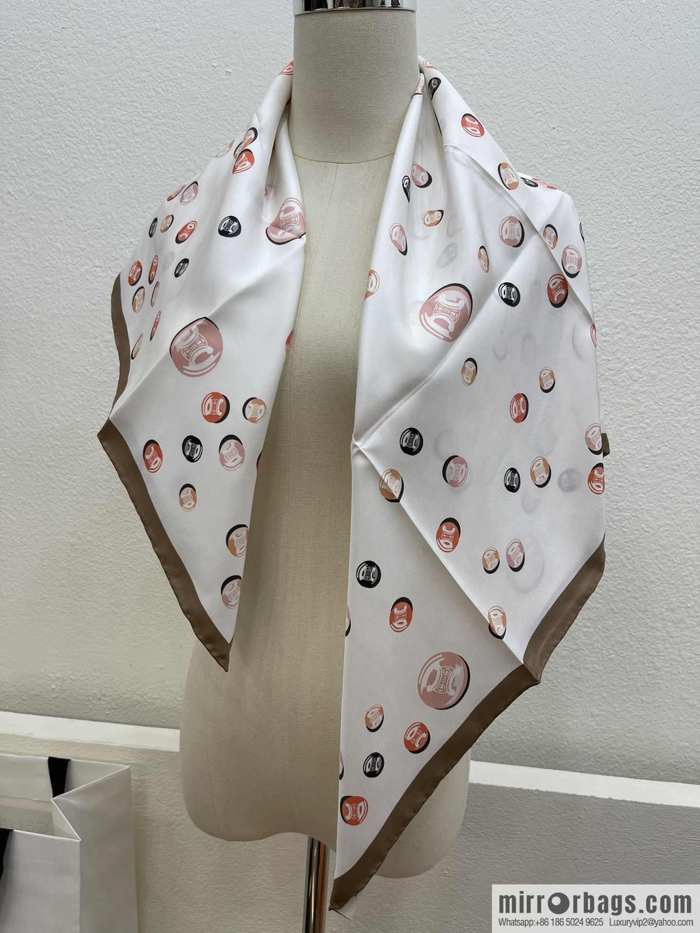 CELINE Celine Arc de Triomphe logo 100 silk scarf