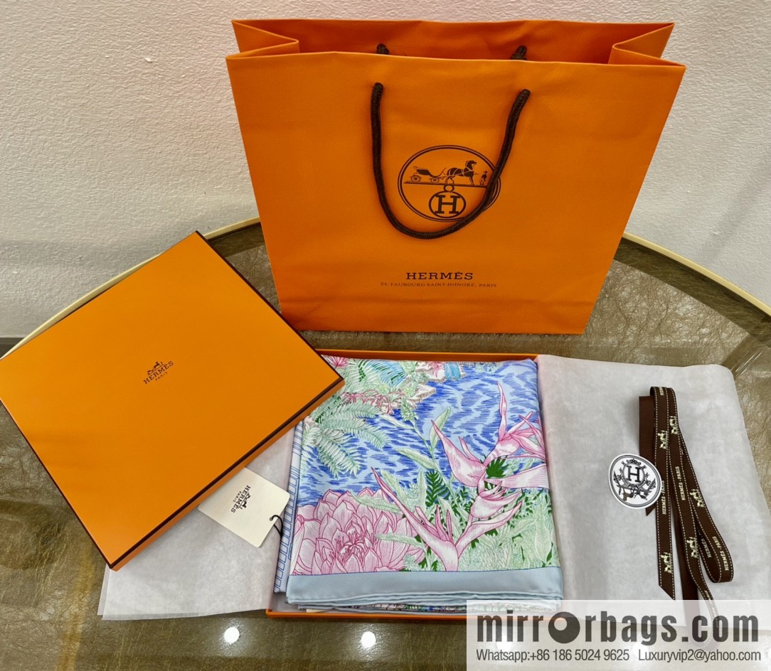 Hermes 100% silk handmade hemmed scarf