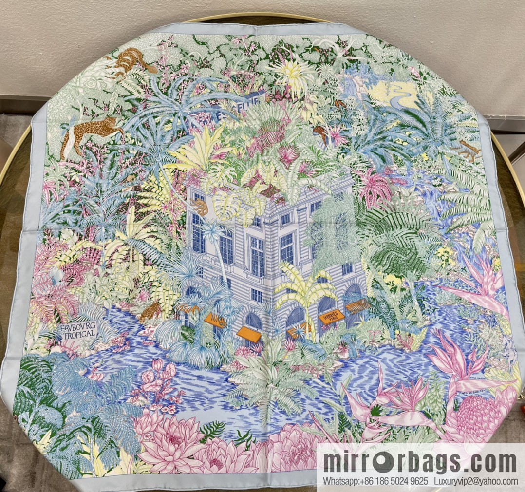 Hermes 100% silk handmade hemmed scarf