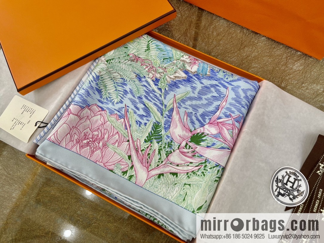 Hermes 100% silk handmade hemmed scarf