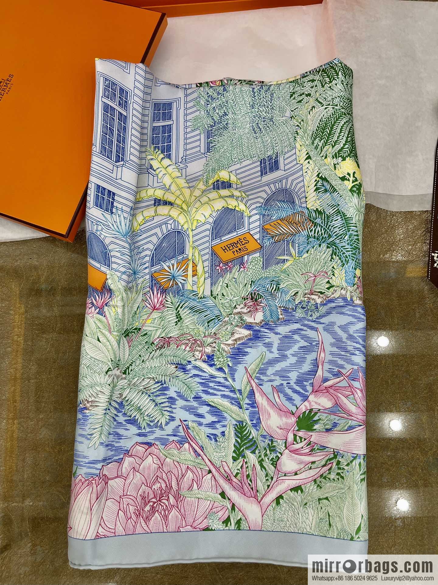 Hermes 100% silk handmade hemmed scarf
