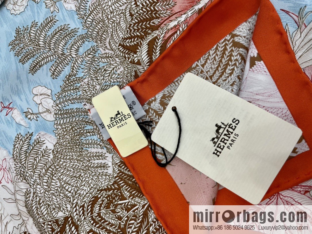 Hermes 100% silk handmade hemmed scarf