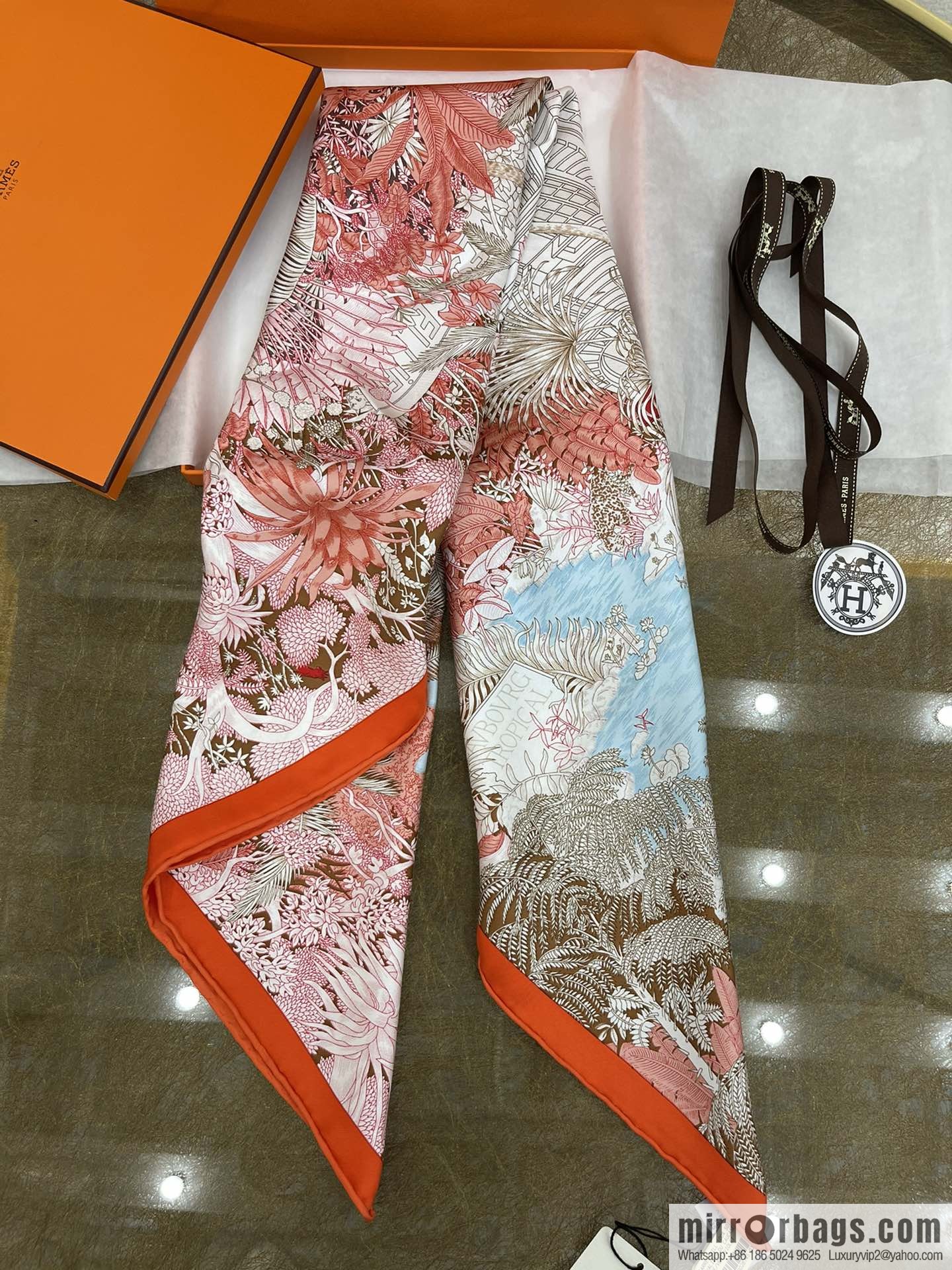 Hermes 100% silk handmade hemmed scarf
