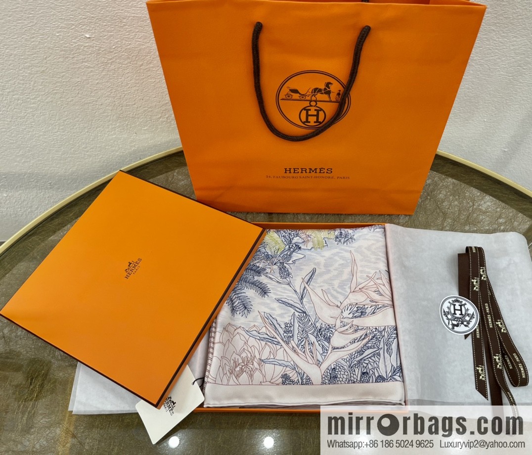 Hermes 100% silk handmade hemmed scarf