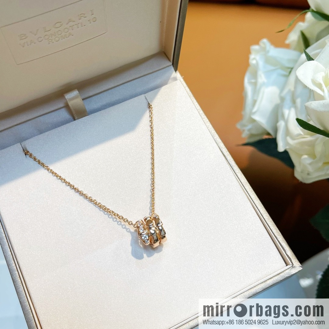 BVLGARI Bulgari classic snake bone half diamond necklace