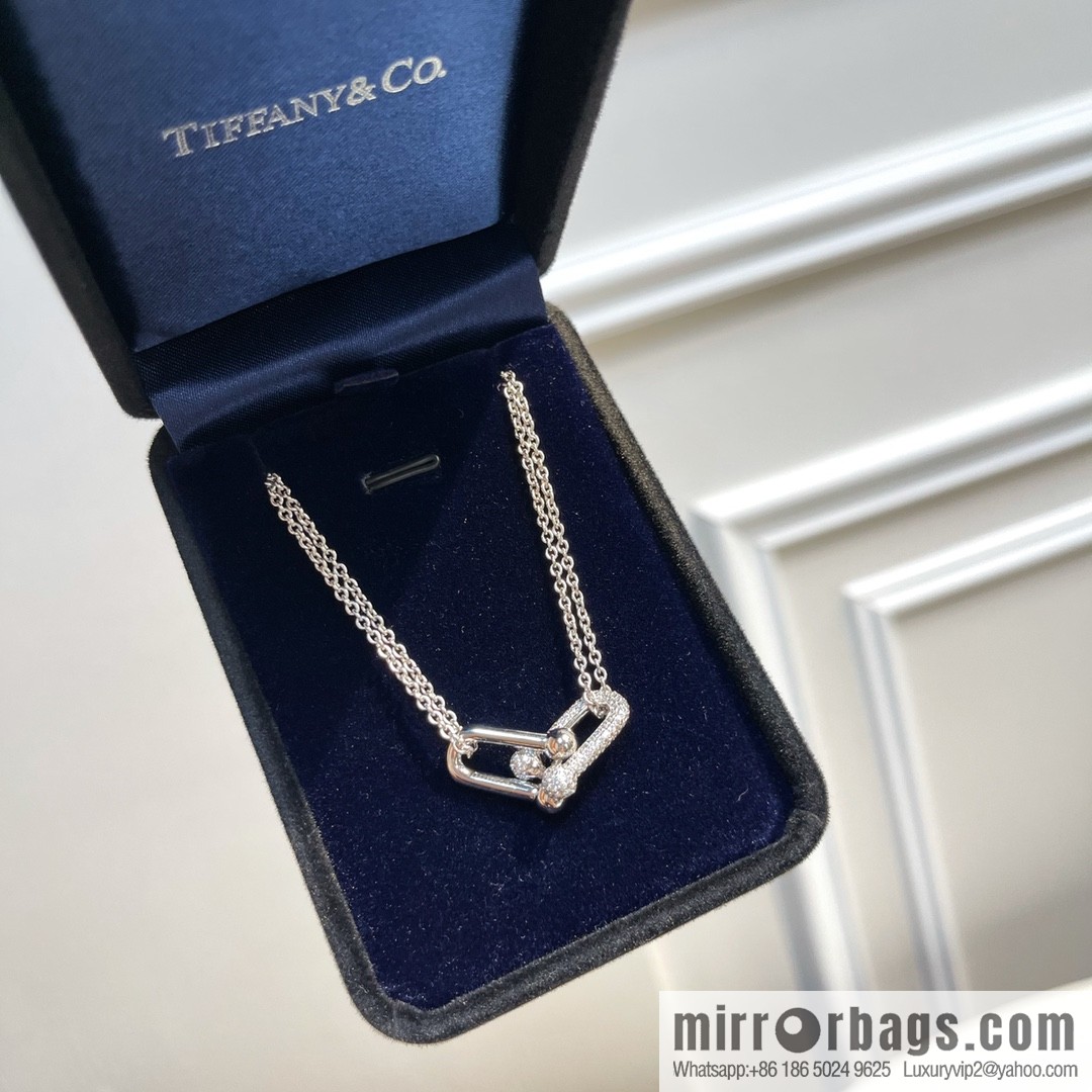 Tiffany & co. full diamond double chain ring necklace