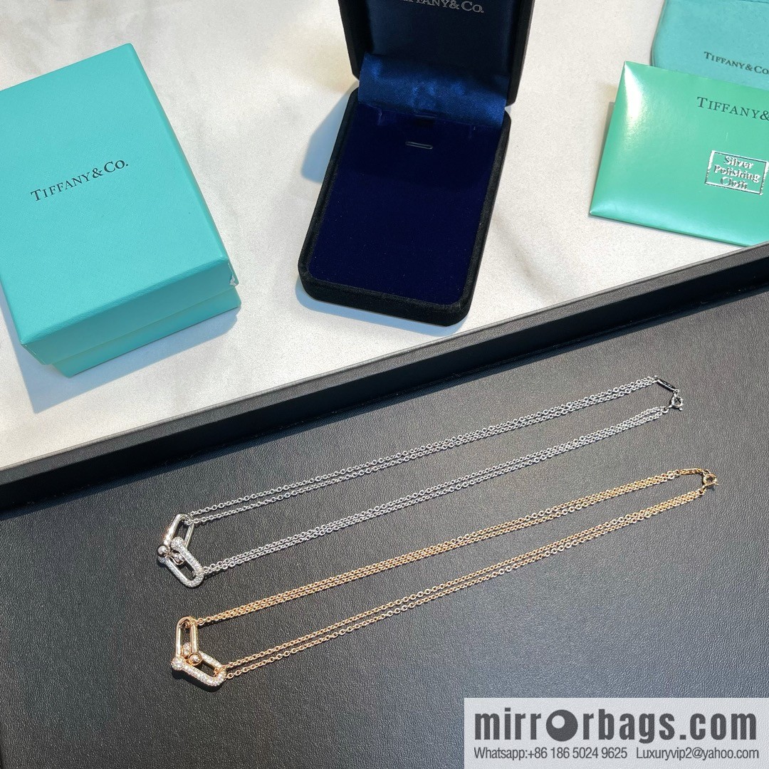 Tiffany & co. full diamond double chain ring necklace
