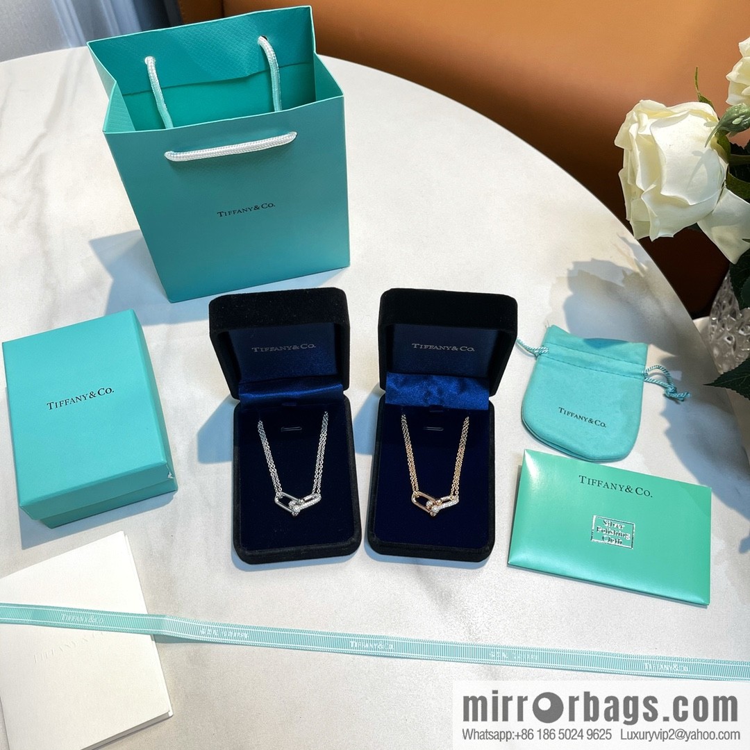 Tiffany & co. full diamond double chain ring necklace