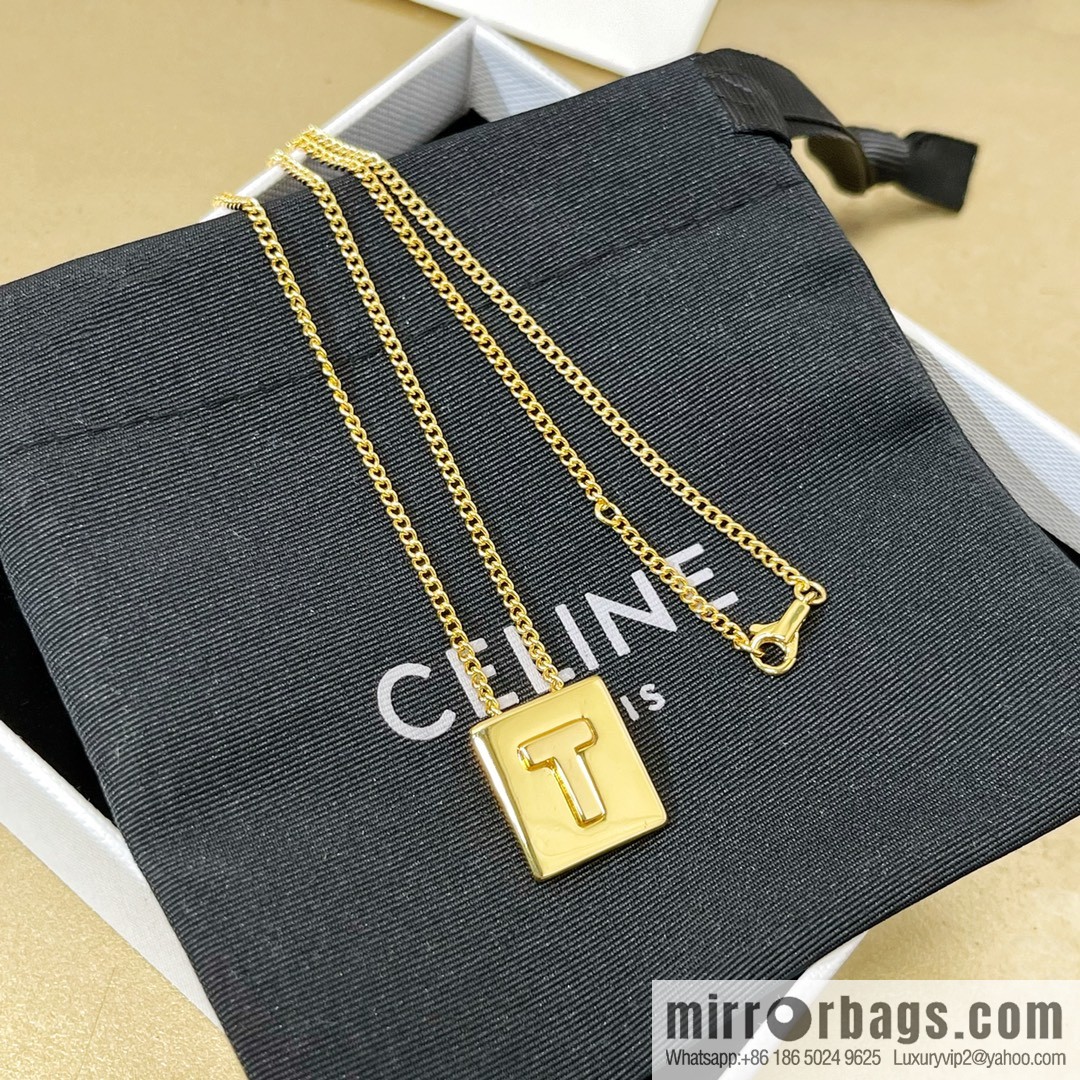 Celine ALPHABET 26 letter gold cube necklace