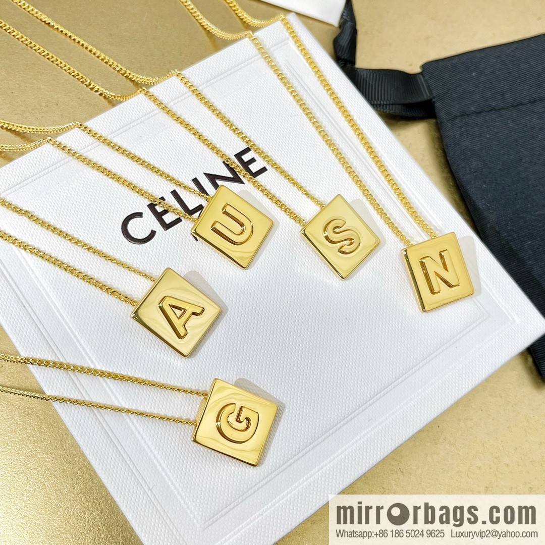 Celine ALPHABET 26 letter gold cube necklace