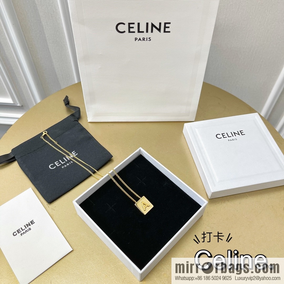 Celine ALPHABET 26 letter gold cube necklace