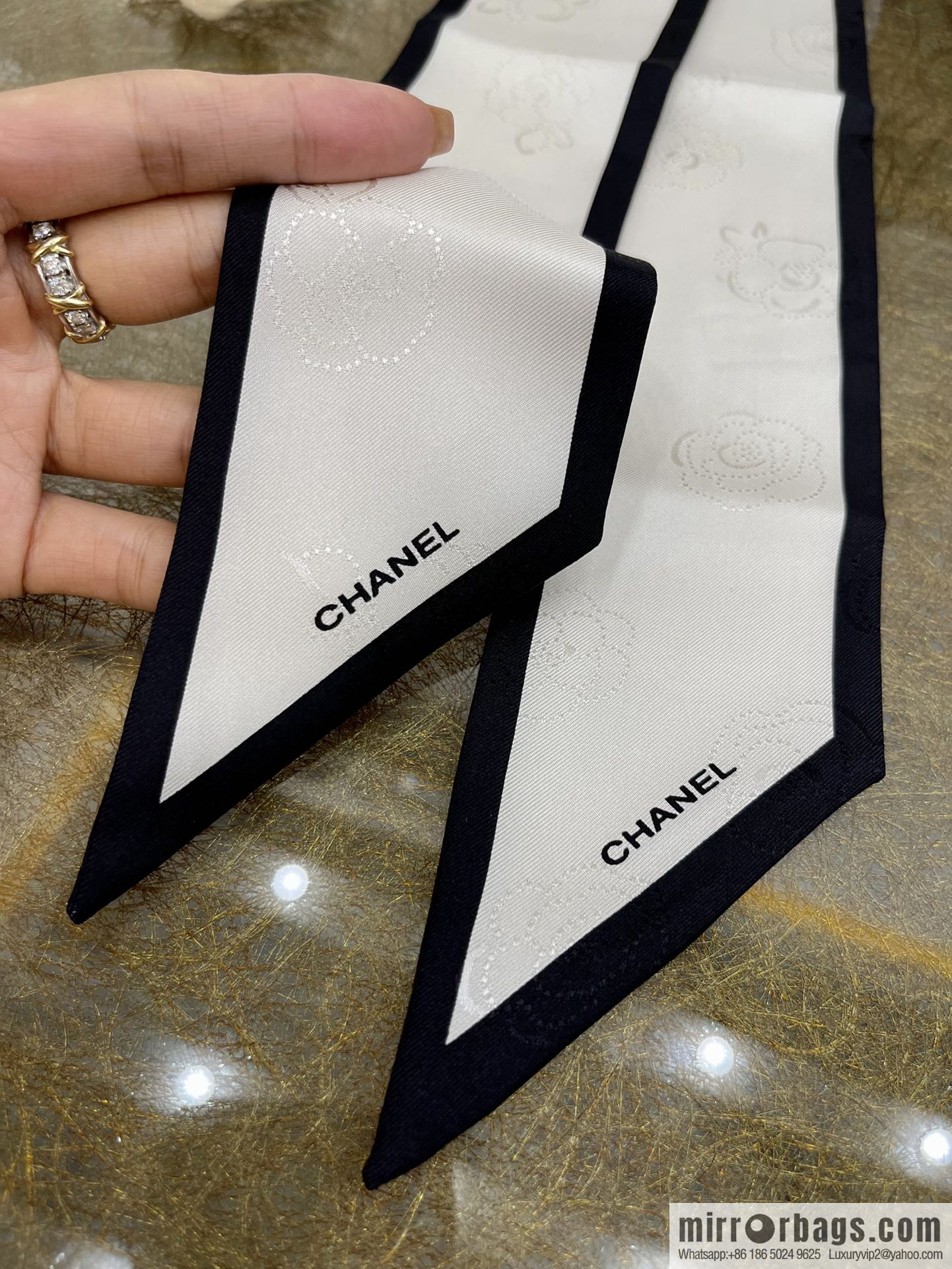 CHANEL CHANEL Camellia bevel bow 100% silk ribbon aa7531
